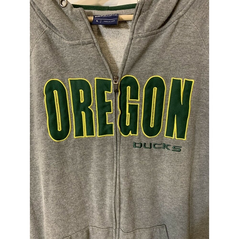 OREGON DUCKS Full Zip Campus Heritage Heavy‎ Hoodie Men’s Sz L Gray Green Yellow